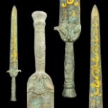 Brilliant Antique Asian Decorative Bronze Large Sword, 64 CM,