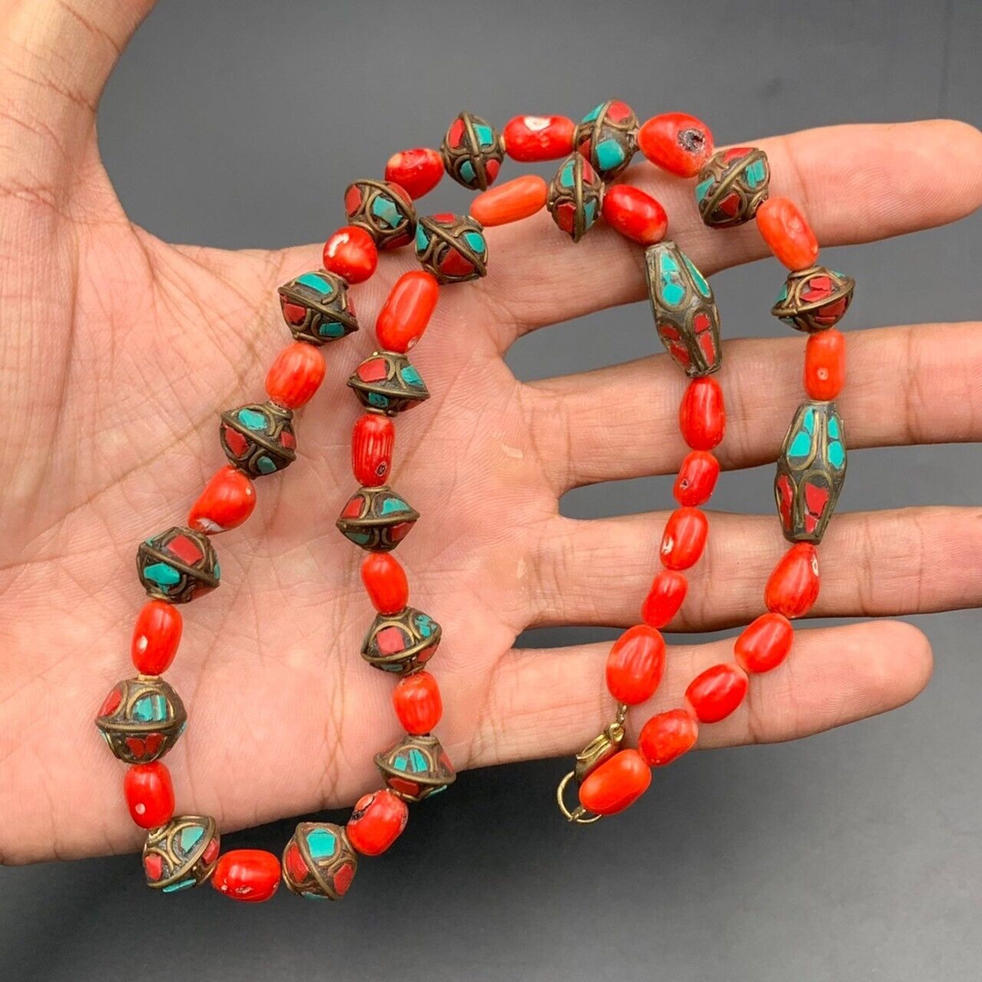 Awesome Natural Dyed Coral With Nepalese Handmade Vintage Beads Necklace. - Image 2 of 5