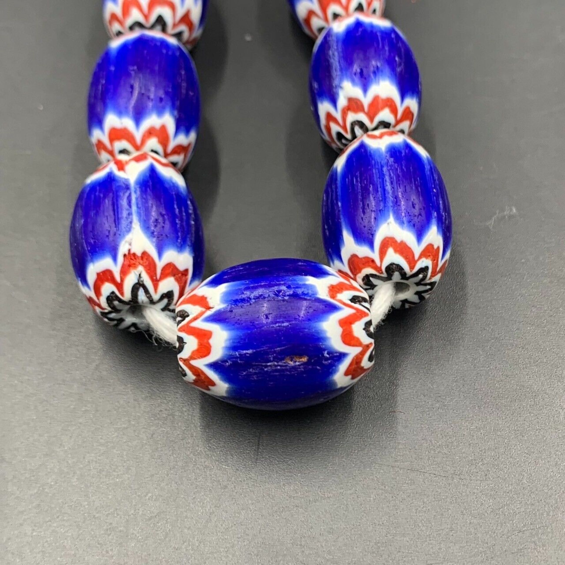 Chevron Style Glass Beads, Blue Chevron Collectible Beads - Image 3 of 4