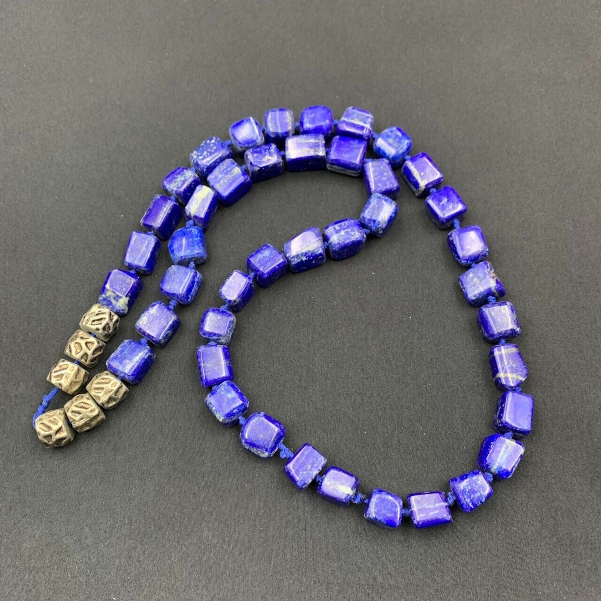 Incredible Natural Lapis Lazuli Long Cube Shape Beads Necklace - Image 4 of 6