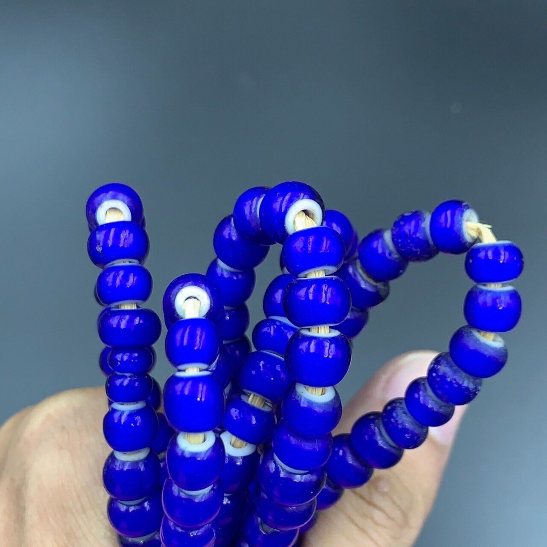 Vintage African Blue White Heart Trade Glass Beads Strands, Group of 5 Strands - Image 5 of 6