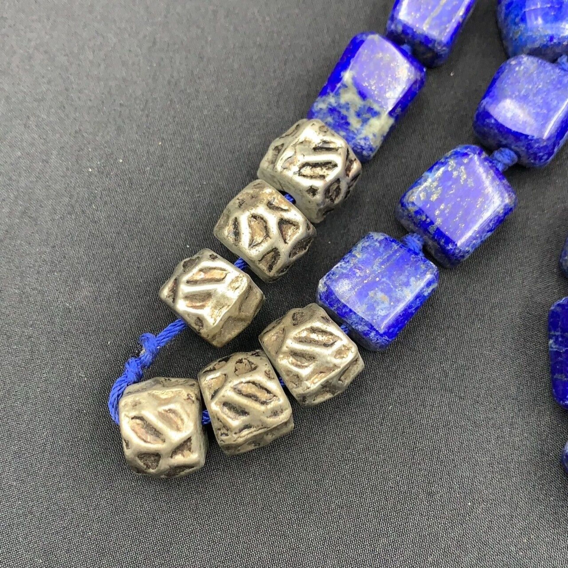 Incredible Natural Lapis Lazuli Long Cube Shape Beads Necklace - Image 5 of 6