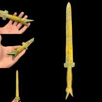 Wonderful Antique Asian Gold Gilding Bronze Large Handcrafted Sword, 60.5 CM