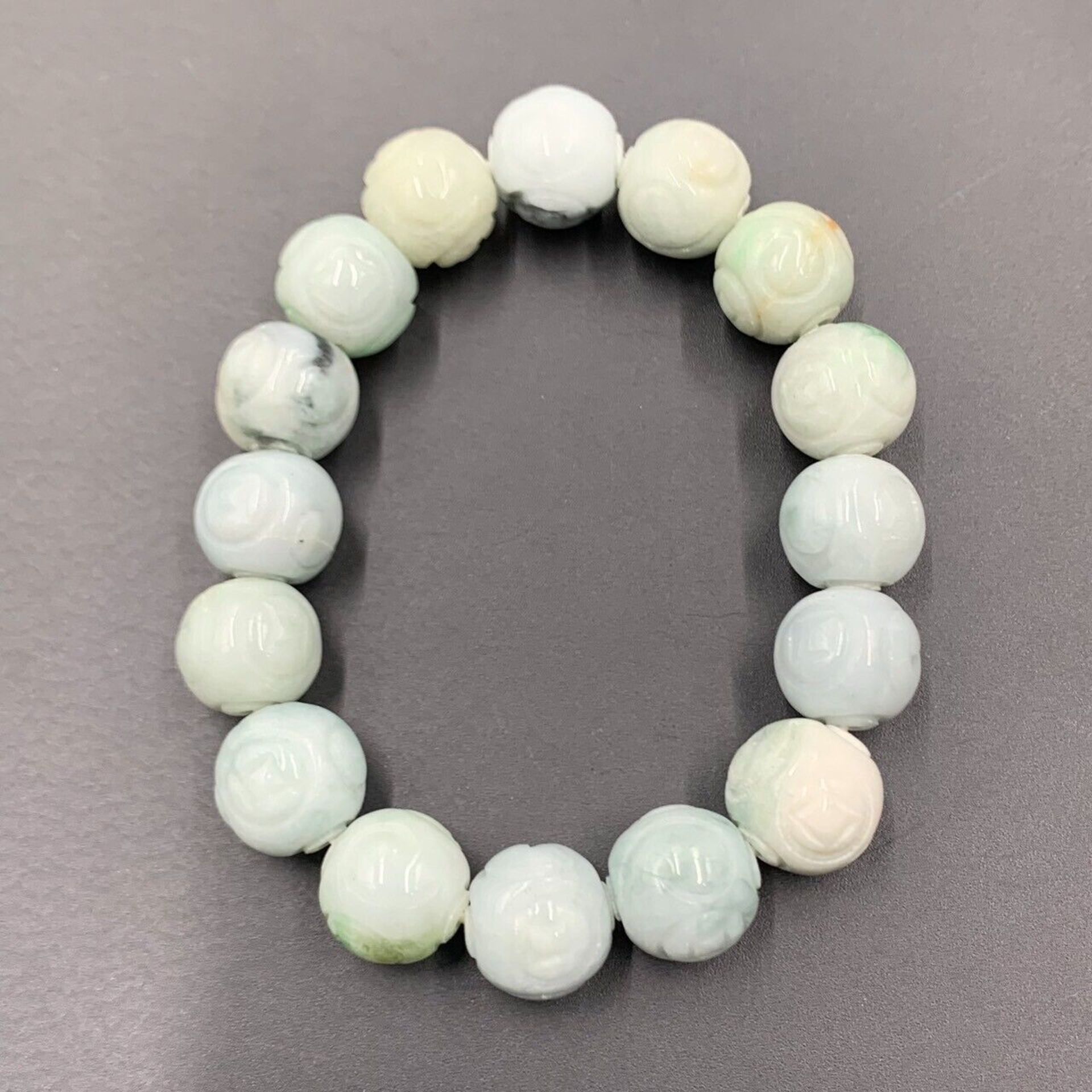 Natural Hand Carved Beautiful Jadeite Beads Bracelet - Image 3 of 5