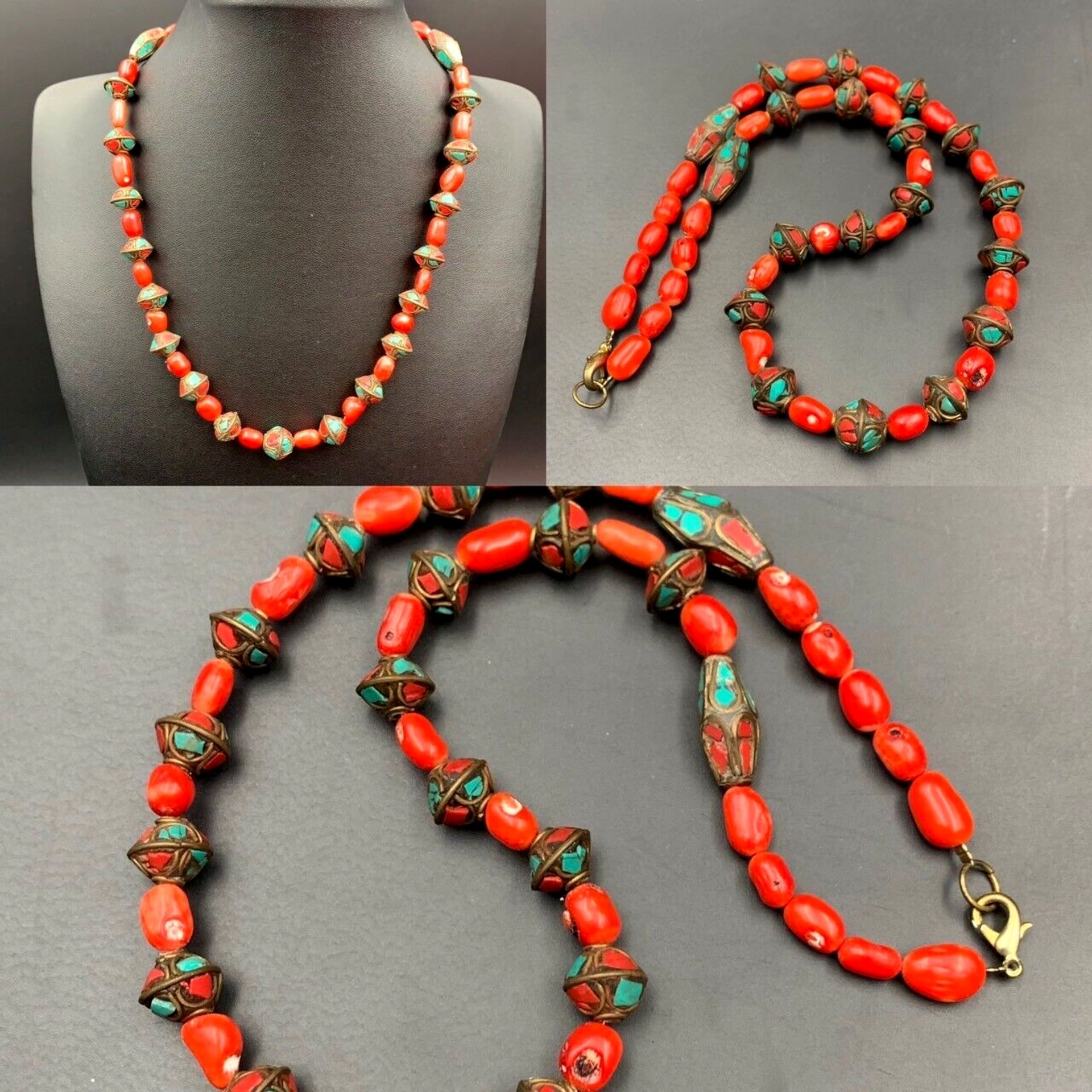 Awesome Natural Dyed Coral With Nepalese Handmade Vintage Beads Necklace. - Image 5 of 5