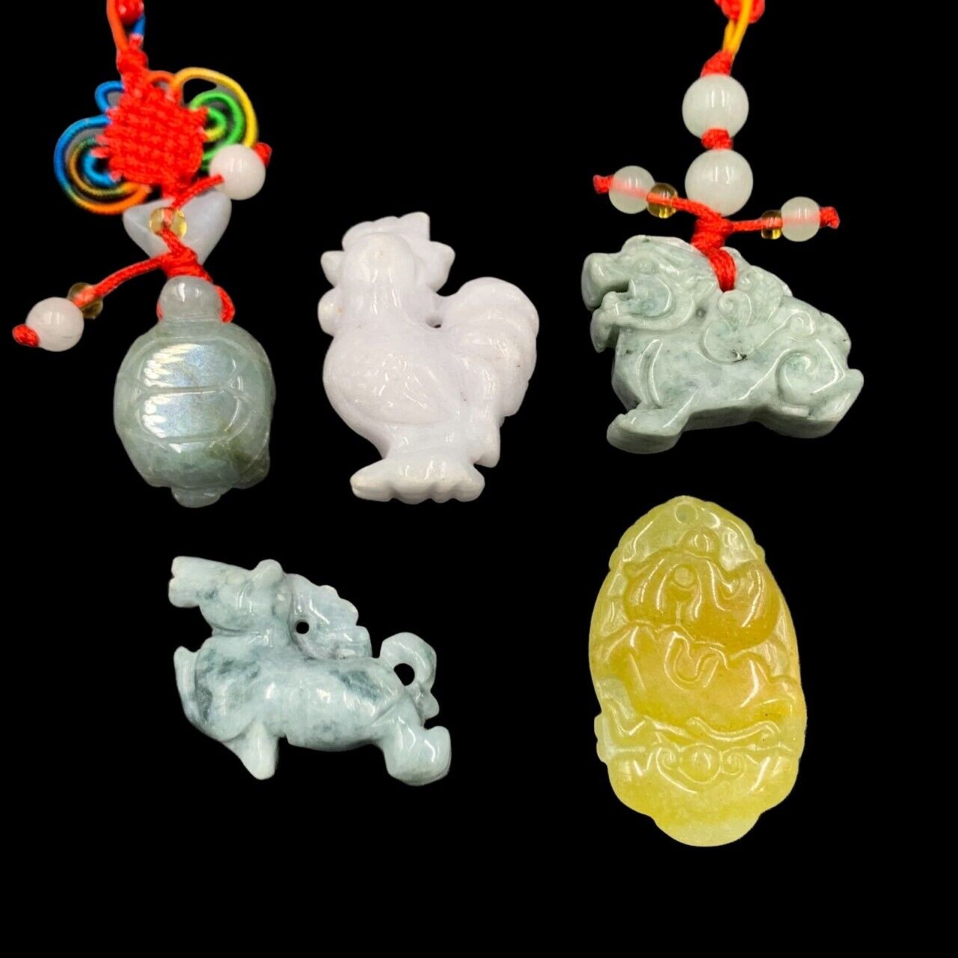 Natural Hand Carved 5 Piece Burmese Jade Pendant, Beautiful Animal Carved Jade - Image 6 of 7