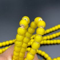 Vintage African Yellow White Heart Trade Glass Beads Strands, Group of 5 Strands