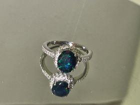 Beautiful Natural Black Opal Ring With Natural Diamond & 18k Gold