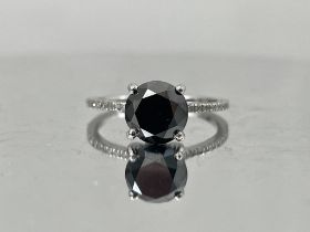 Beautiful Natural 2.64 CT Black Diamond Ring With Natural Diamonds & 18k Gold