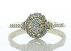 9ct Yellow Gold Oval Cluster Halo And Shoulders Diamond Ring 0.20 Carats