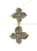 14ct Yellow Gold Flower Cluster Diamond Drop Earring 0.77 Carats