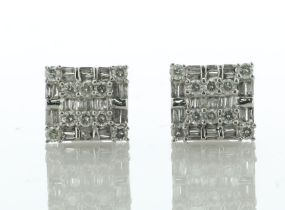 14ct White Gold Square Cluster Diamond Stud Earring 0.50 Carats