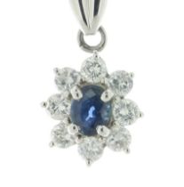 Platinum Oval Cluster Diamond And Sapphire Pendant (S0.53) 0.65 Carats