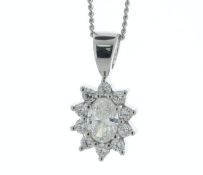 18ct White Gold Oval Cut Diamond Cluster Pendant (0.34) 0.54 Carats