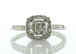 18ct White Gold Emerald Cluster Diamond Ring 0.30 Carats