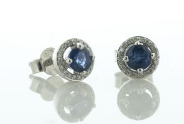 9ct White Gold Single Stone With Halo Sapphire Diamond Stud Earring (S0.51) 0.10 Carats