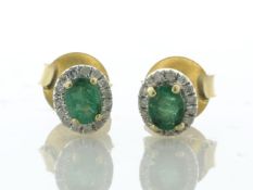 18ct Yellow Gold Oval Cut Emerald And Diamond Stud Earring (E0.36) 0.09 Carats
