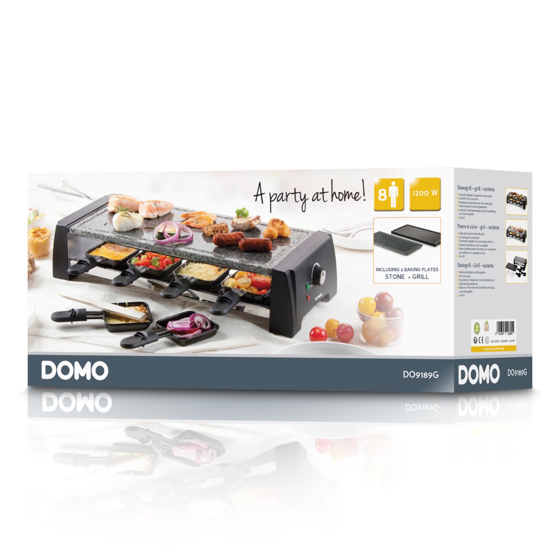 Title: 2 x DO9189G DOMO 8 Person Raclette stone and metal cooking plates with 8 mini pans RRP £ - Image 3 of 3