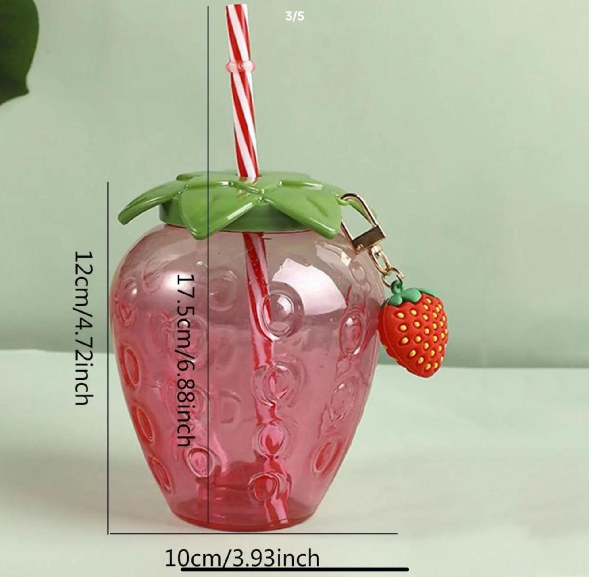 Strawberry Shaped Water Bottle With Straw - Image 2 of 2