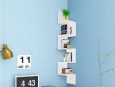 Tiers Zig Zag Wall Corner Shelf Unit Wall Mounted Wood Shelving Bookcase Storage Display