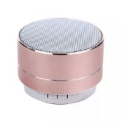 Mini Portable Metal Round Bluetooth Wireless Super Bass Speaker - Rose Gold