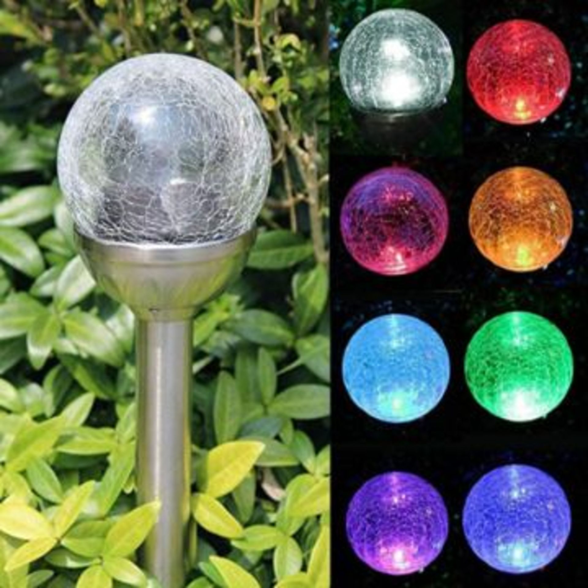 3 x Solar Lights Outdoor, Cracked Glass Ball LED Garden Lights, Landscape/Pathway Lights For Path - Image 2 of 2