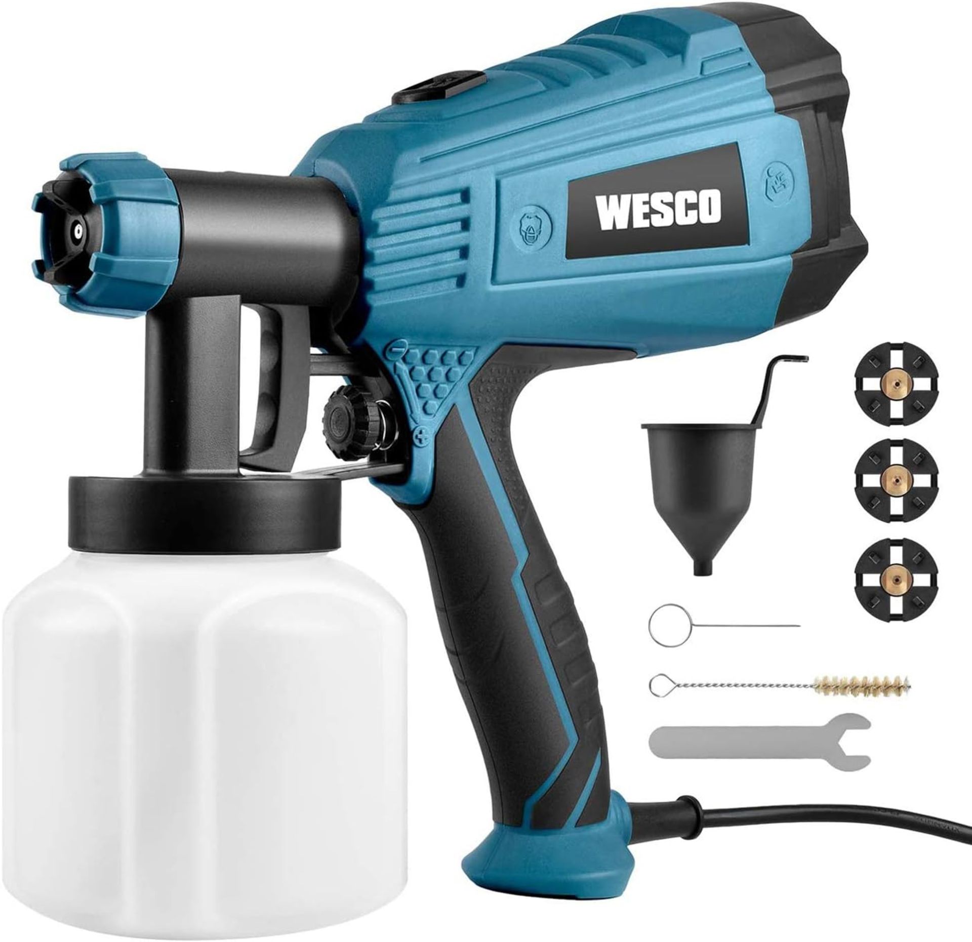 Paint Sprayer, WESCO 500W Electric Paint Spray Gun With 3 Nozzles(1.5/1.8/2.0mm), 800ml/min Max A...