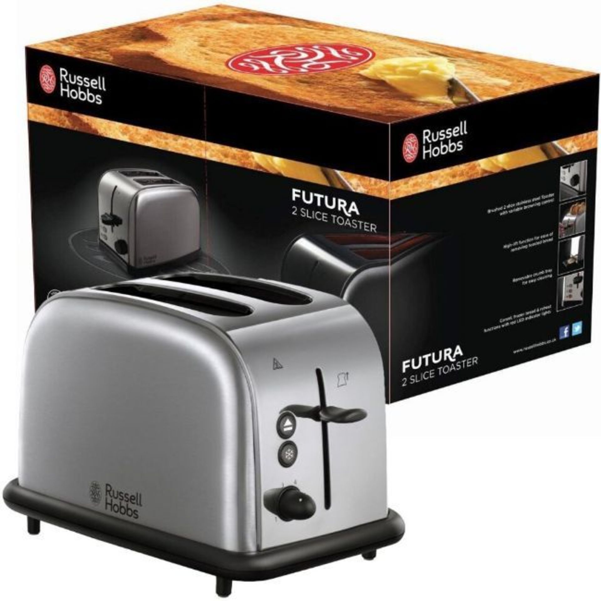 Brand New Russell Hobbs Futura 2 Slice Toaster - Brushed Stainless Steel RRP £40