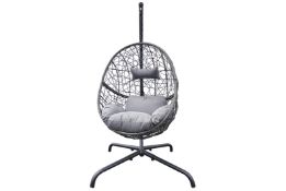 New Rattan Hanging Egg Chair With A Cushion and Pillow - Grey