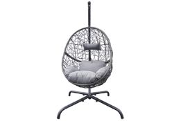 5 x New Rattan Hanging Egg Chair With A Cushion and Pillow - Grey