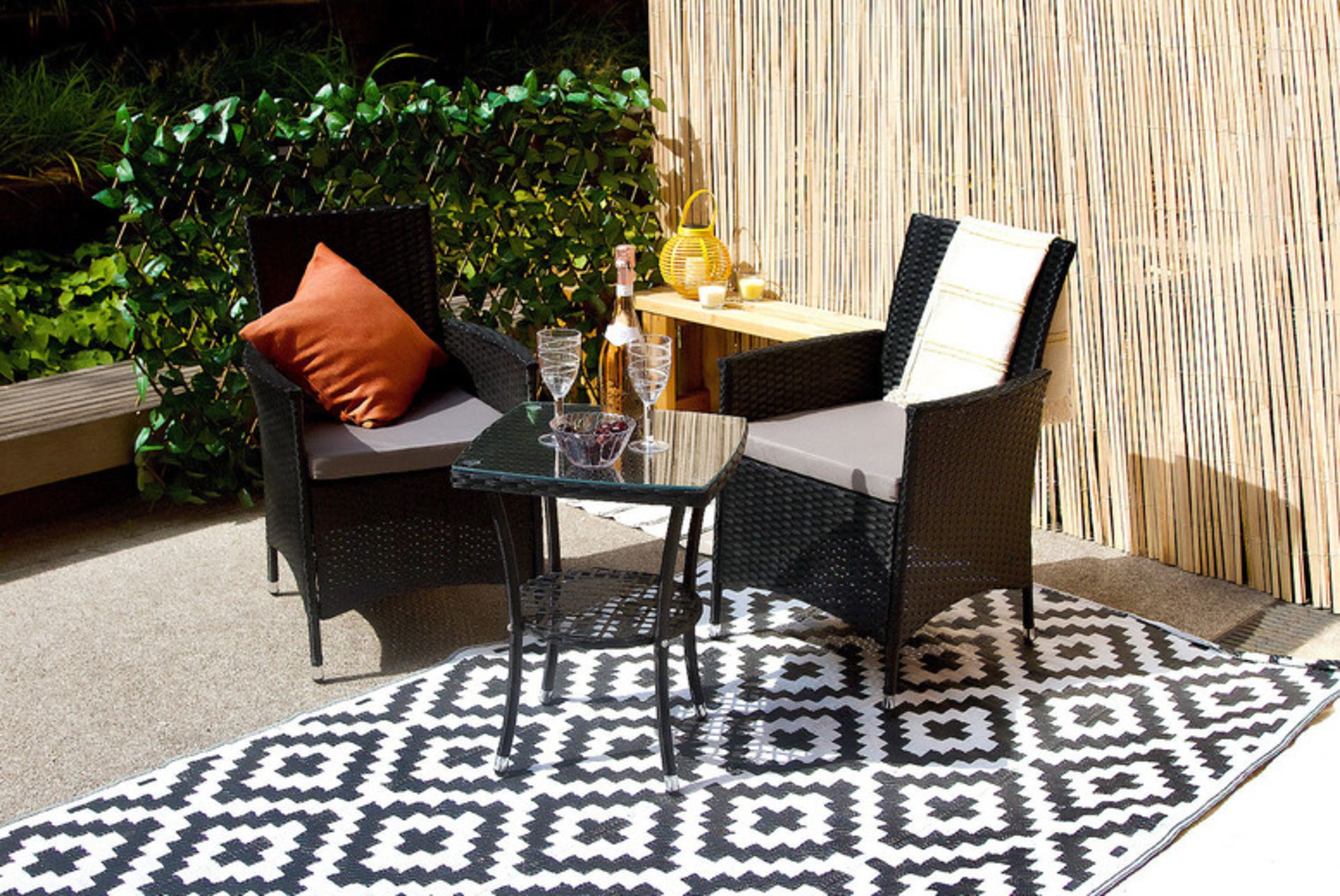 2-Seater Chiswick Rattan Bistro Set - Black - Image 3 of 3