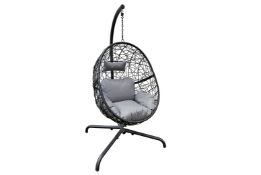 New Rattan Hanging Egg Chair With A Cushion and Pillow - Black