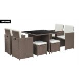 8-Seater Monument Rattan Cube Garden Furniture Dining Set - Brown