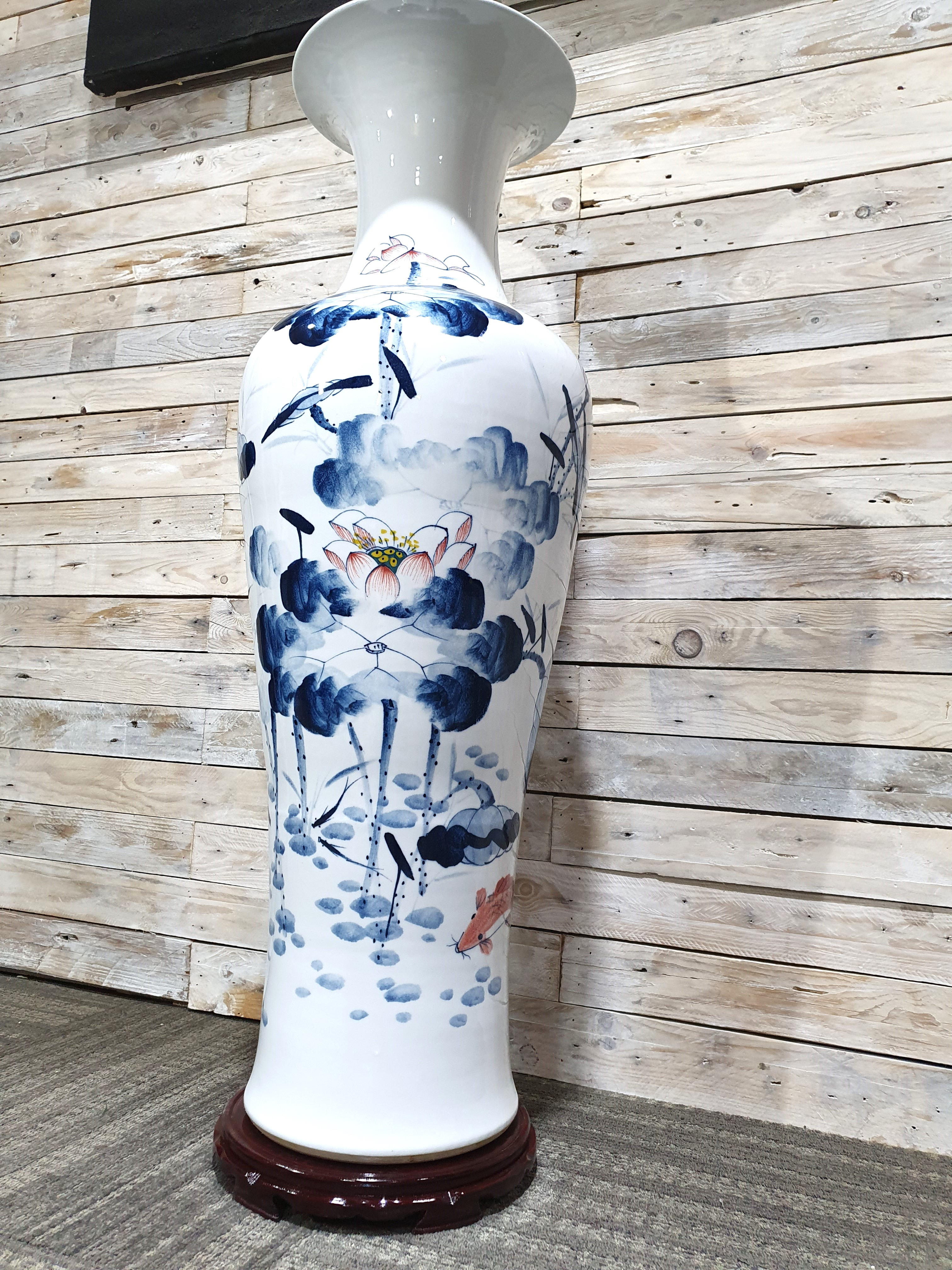 Huge Chinese Ceramic Floor Standing Vase 1.2m Tall x 41cm approx. Solid rose wood plinth . Rrp £1... - Image 3 of 5