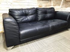 Large Italian Black 3 Seater Sofa with Metal Legs Pu Leather. Rrp £1299