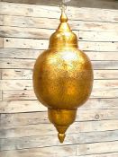 Large Moroccan / Turkish Metal Hanging Ceiling Golden Light Lamp Rrp £299