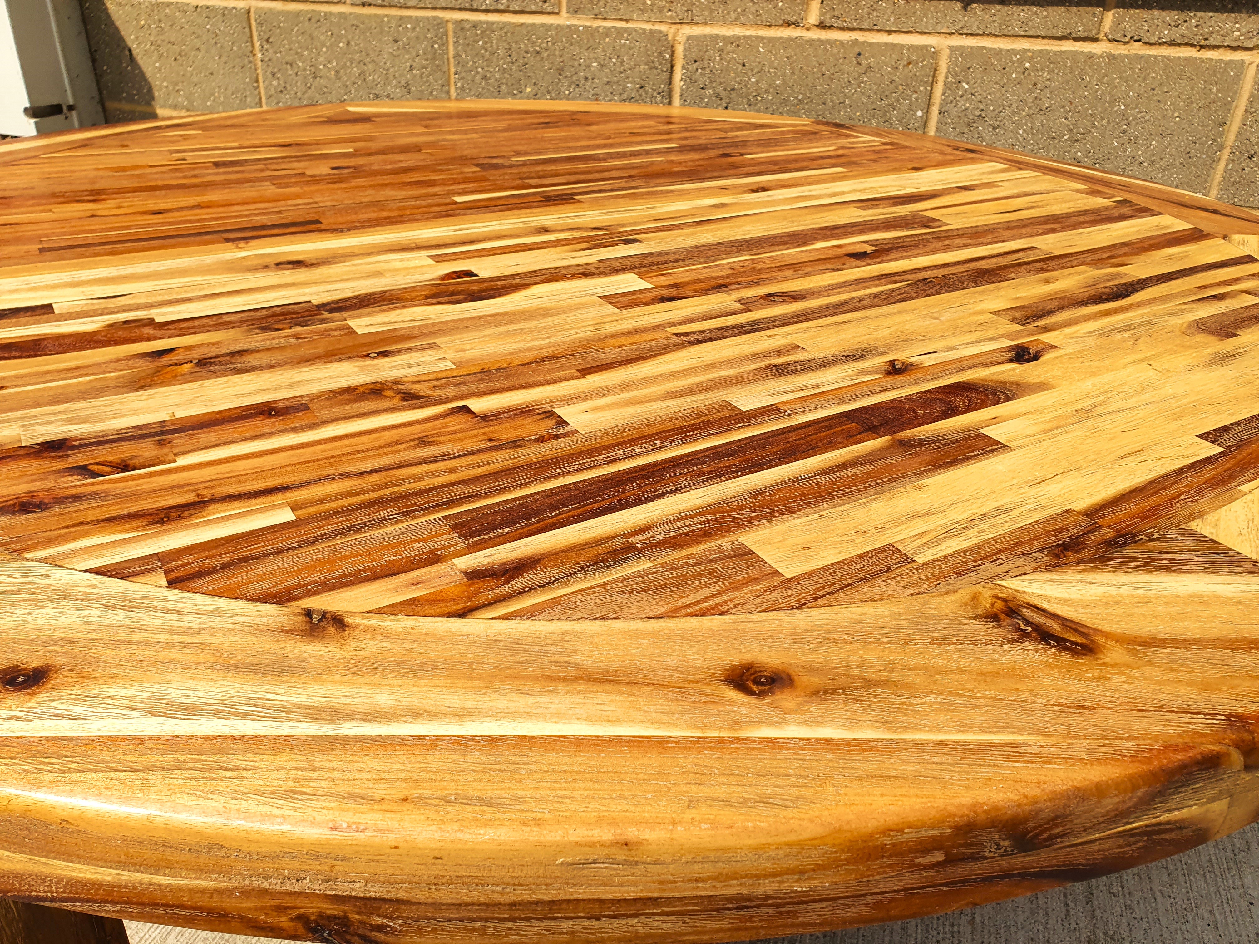 Giant Heavy Weight Solid Wood Garden Dining Table 120cm across x 80cm Tall. Rrp £1299 - Image 4 of 5