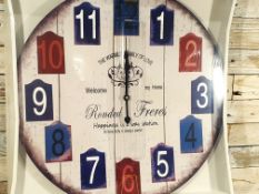 Printed Wooden Clock 60cm Across. 'Ronded Freres'. Rrp £30