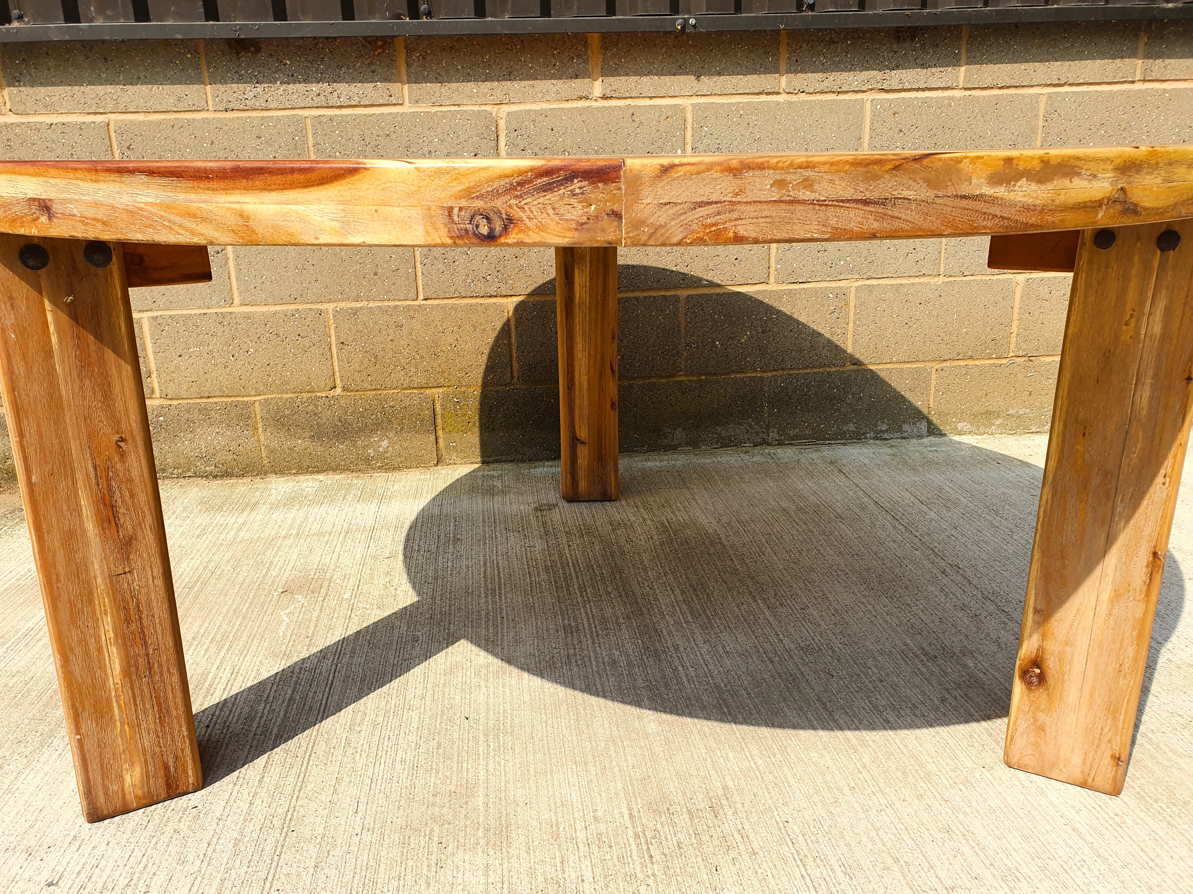 Giant Heavy Weight Solid Wood Garden Dining Table 120cm across x 80cm Tall. Rrp £1299 - Image 3 of 5