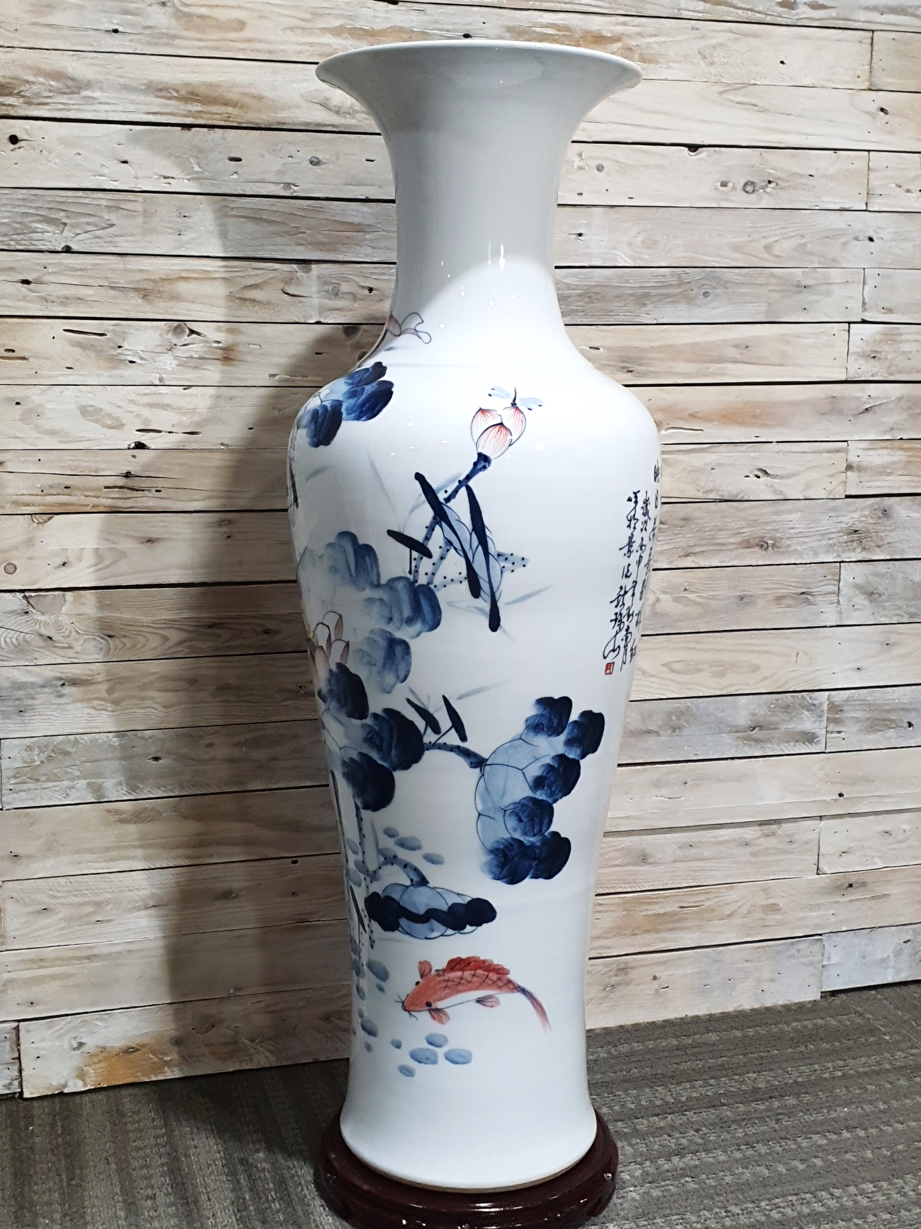 Huge Chinese Ceramic Floor Standing Vase 1.2m Tall x 41cm approx. Solid rose wood plinth . Rrp £1... - Image 2 of 5