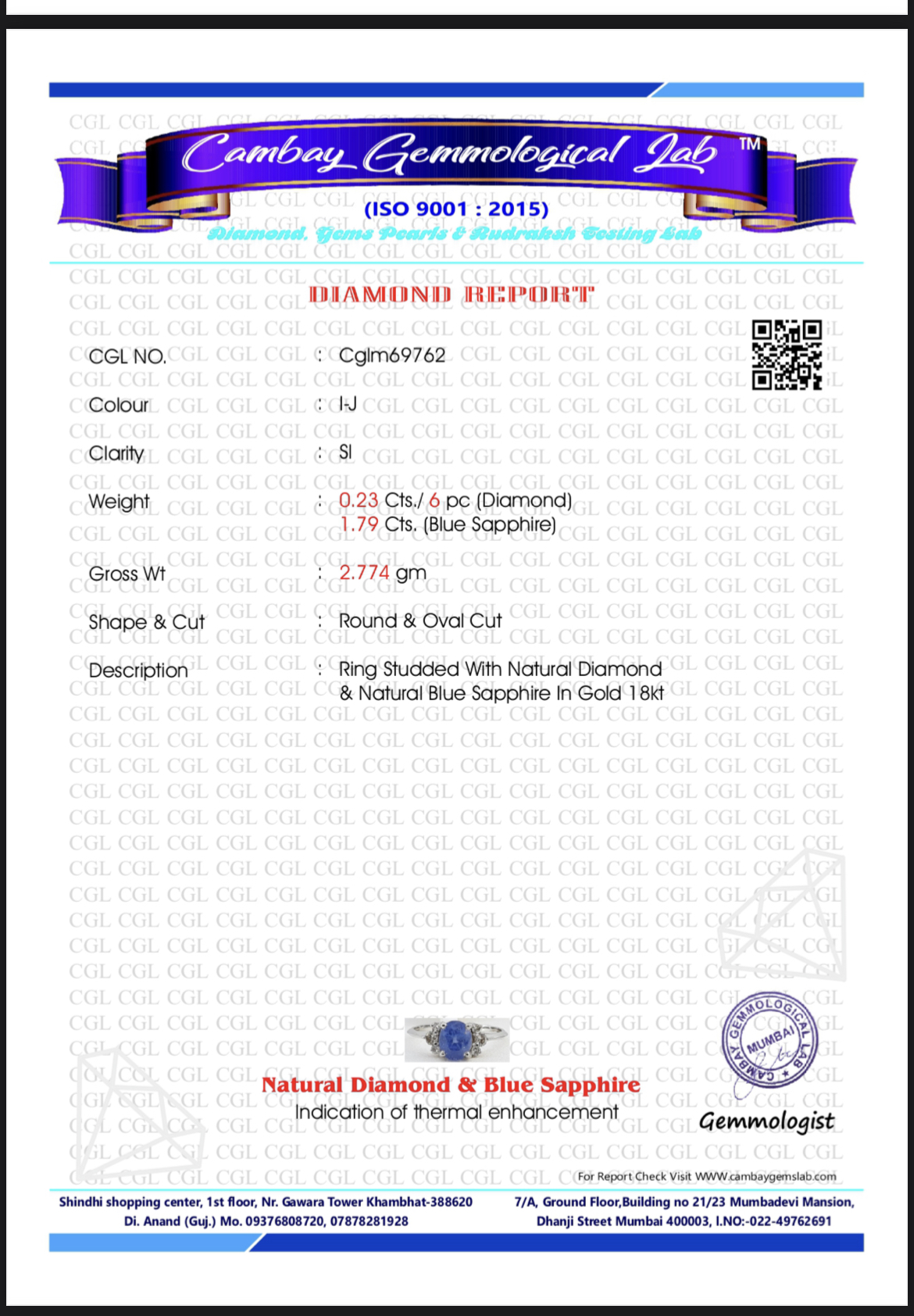 Beautiful 1.79 CT Natural Ceylon Blue Sapphire Diamonds & 18k Gold - Image 5 of 7