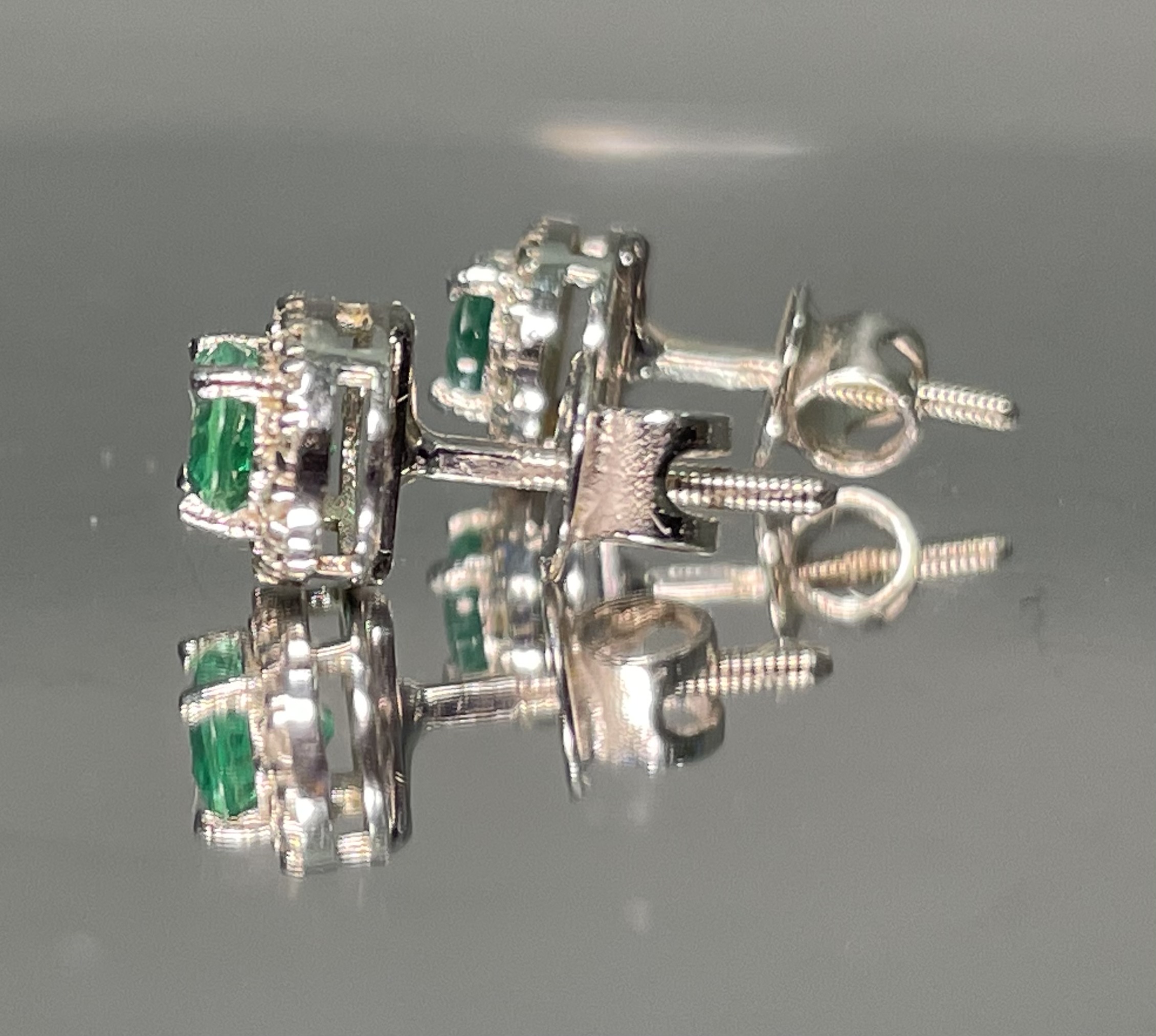 Beautiful Natural Emerald Halo Set Stud Earrings 18k White Gold - Image 7 of 7