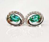 Beautiful Natural Emerald ,Diamond Halo Set Stud Earrings in Platinum 950