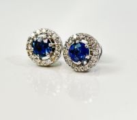 Beautiful Natural Unheated Blue Sapphire earrings with diamonds & Platinum