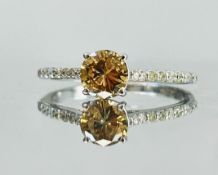 Beautiful Natural 0.82 CT Natural Solitaire champagne Diamond Ring With 18k Gold