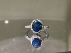 Beautiful Natural Black Opal Ring With Natural Diamond & 18k Gold