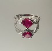 Beautiful Natural Heart Shape Burmese Ruby Ring1.58 Ct With Diamonds & 18kGold