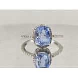 2.83 CT Unheated/Untreated Ceylon Cornflour Blue Sapphire Diamonds & 18k Gold