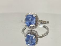 2.74 CT Unheated/Untreated Ceylon Cornflour Blue Sapphire Diamonds & 18k Gold