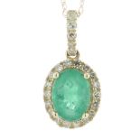 14ct Yellow Gold Oval Emerald and Diamond Pendant and Chain (E1.10) 0.25 Carats